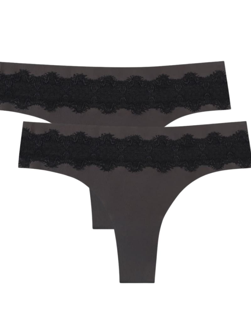 Front of a size Large VIP Thong with Lace 2-Pack Bundle in Shale with Tap Shoe Black by Uwila Warrior. | dia_product_style_image_id:242665
